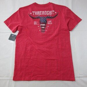 Thread Grit Men's Short Sleeve Americana Rodeo Steer Skull Graphic T-Shirt - Red